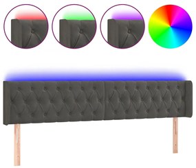 vidaXL Tăblie de pat cu LED gri închis 183x16x78/88 cm catifea