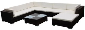 Set mobilier de gradina cu perne, 8 piese, maro, poliratan