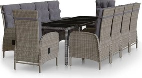 vidaXL Set mobilier de grădină, 11 piese, gri, poliratan