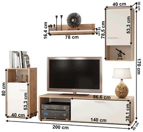 Perete living, stejar wotan / alb, ARELO