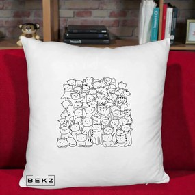 Perna Personalizata Many Cats Pattern Alb-Negru, 40x40 cm, Alb Pufos, Husa Detasabila, Perna Inclusa, BEKZ®