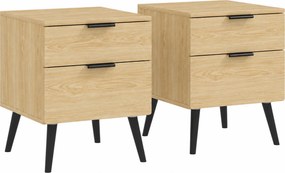 HOMCOM Set de 2 Noptiere cu 2 Sertare pentru Dormitor sau Camera de Zi, 40x40x50 cm, Lemn Natural | Aosom Romania