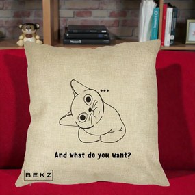 Perna Decorativa And What Do You Want Cat, 40x40 cm, Crem, Husa Detasabila, Perna Inclusa, BEKZ®