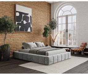 Pat matrimonial gri deschis tapițat cu spațiu de depozitare cu somieră 200x200 cm Aruba L – Maison de Rêve