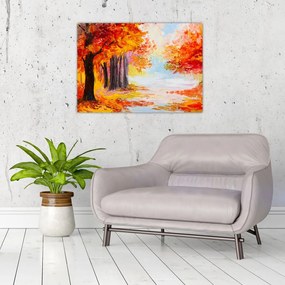 Tablou pe sticlă - Pictura, toamna colorată (70x50 cm)