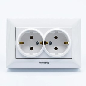 Priza dubla cu impamantare Arkedia Panasonic, ST, alba