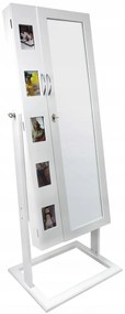 Dulap de bijuterii cu rame pentru foto si oglinda, alb, 54 x 46 x 152 cm