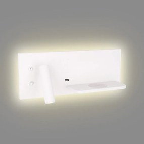 Aplica de perete cu spot LED, lumina ambientala, mufa USB si incarcare wireless, SUPERIOR alb
