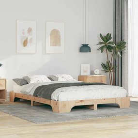 vidaXL Cadru de pat de podea Maro 140 x 220 cm Lemn masiv de pin
