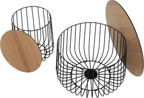 Set de două mese de cafea, stejar / negru, GROTO