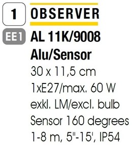 Aplica de exterior cu protectie IP54 si senzor de miscare Observer, gri