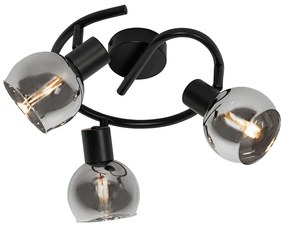 Spot inteligent de tavan negru cu sticlă fumurie 3 lumini incl. WiFi P45 - Vidro