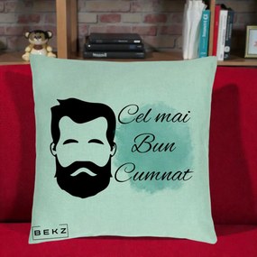 Cadou pentru Cumnat - Perna Personalizata Cel mai Bun Cumnat cu Portret Barbat si Pete Teal, 40x40 cm, Verde Menta, Husa Detasabila, Perna Inclusa, BEKZ®