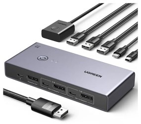 Switch KVM UGREEN CM695 Input: 2 x DP si USB-Type-C, 1 x Mini USB, Output: 1 x DP,3 x USB, 1 x USB-Type-C, rez. max.8K/60Hz