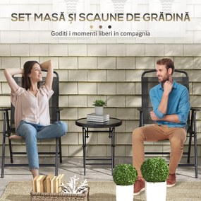 Outsunny Set de Exterior din 3 Piese cu Masă cu Blat din Sticlă și 2 Scaune Pliabile din Plasă, Ф45x50 cm, Gri Deschis | Aosom Romania