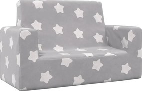 vidaXL Canapea pentru copii 2 locuri, gri deschis cu stele, pluș moale