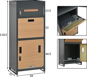 Cutie pentru colete și scrisori cu jardinieră integrată, 50x37x118,5 cm, Gri+Culoare naturală