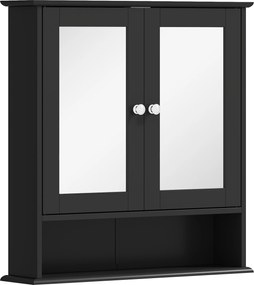 kleankin Dulap de baie cu oglindă Dulap de perete cu 2 uși Raft deschis Raft reglabil 56x13x58cm Negru | Aosom Romania