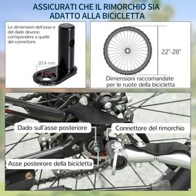 Outsunny Remorcă pentru Biciclete cu Capacitate de 40kg, Reflectoare și Copertină din Țesătură Oxford, 140x88x60 cm, Roșu și Negru | Aosom Romania