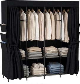 HOMCOM Dulap Textil Compact cu 5 Bare, 4 Rafturi, 6 Buzunare Laterale, Uși Antipraf cu Fermoar, Negru | Aosom Romania