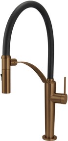 Baterie pentru chiuveta bucatarie, bronz, cap mixer, pipa flexibila, 2 tipuri de jet, Deante Corda Bronz
