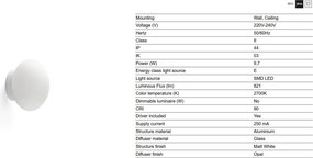 Aplica LED pentru baie IP44 NUBO D-15cm alba