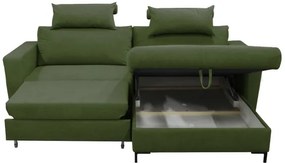 Colțar extensibil HORTA cu spațiu de depozitare, în formă de L, pe partea dreaptă, verde