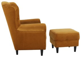 Fotoliu cu taburet, material muştar, ASTRID