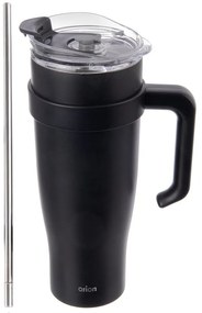 Cană termos neagră cu pai 1,2 l Termo – Orion