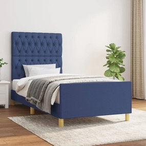 3125274 vidaXL Cadru de pat cu tăblie, albastru, 90x200 cm, textil