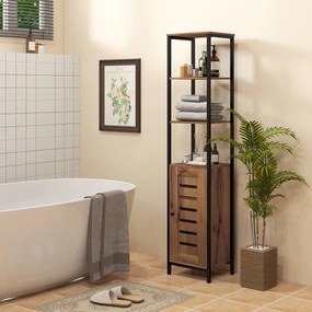 kleankin Mobilier de baie coloană industrial 3 rafturi deschise ușă cu lamele rafturi reglabile marron rustique | Aosom Romania