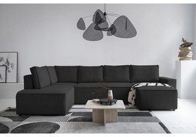 Colțar gri antracit extensibil cu tapițerie din catifea reiată (cu colț pe partea stângă /în formă de "U") Brave Dave – Miuform