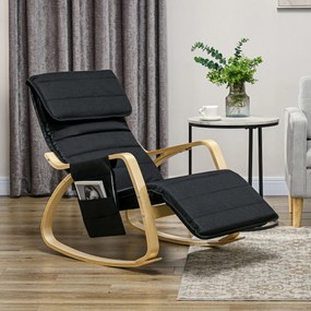 HOMCOM Fotoliu de relaxare cu leagăn fotoliu de relaxare cu suport de picioare reglabil, buzunar lateral și suport pentru cap, negru | Aosom Romania
