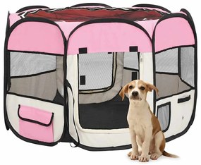 vidaXL Țarc joacă pliabil câini cu sac de transport roz 90x90x58 cm