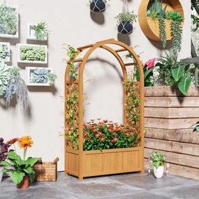 Outsunny Jardiniere înălțată ghiveci de plantare cu grilaj, acoperiș arcuit spalier ghiveci din lemn 83 x 36 x 145cm Maro deschis | Aosom Romania