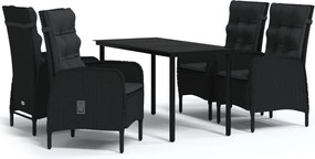 vidaXL Set masă pentru grădină, 5 piese, cu perne, negru