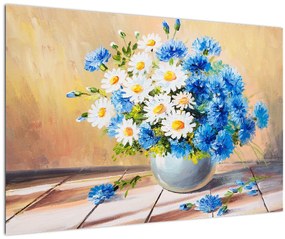 Tablou pictat cu vaza și flori (90x60 cm)