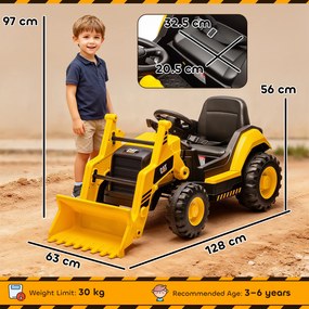 AIYAPLAY Ruspa Electrică pentru Copii 3-6 Ani Marca Oficială Caterpillar 12V cu Telecomandă, Galben | Aosom Romania