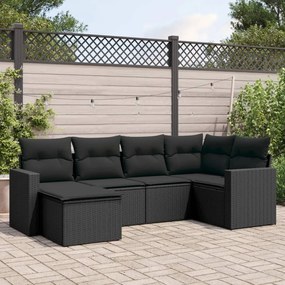 3219245 vidaXL Set mobilier de grădină cu perne, 6 piese, negru, poliratan