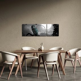 Tablou - Bufniță de noapte, albastru (cu ceas) (90x30 cm)