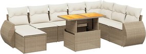 vidaXL Set canapele de grădină, 9 piese, cu perne, bej, poliratan