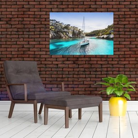 Tablou - Plajă cu barca cu pânze (90x60 cm)