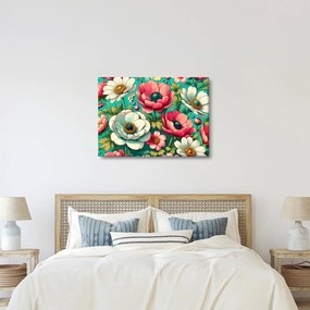 Tablou - Flori pe fundal albastru (70x50 cm)
