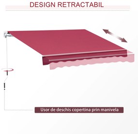 Outsunny Copertină Retractabilă Manuală pentru Grădină, Protecție Solară, Cadru Metal și Aluminiu, 4x2.5m, Roșu Închis | Aosom Romania