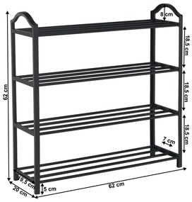 Suport pentru pantofi, 4 rafturi, neagră, TABE