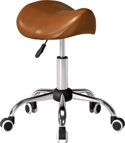 HOMCOM Scaun de Lucru Tip Șa cu Roți și Înălțime Reglabilă pentru Saloane de Coafură și Studiouri de Tatuaje, 52x53x49-61 cm, Maro | Aosom Romania