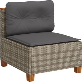 vidaXL Canapea de grădină fără cotiere, cu perne, gri, poliratan