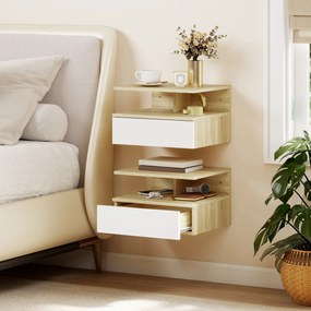 HOMCOM Set de 2 Noptiere Suspendate cu Sertar și Poliță Superioară, Noptiere Moderne din Lemn, 35x32x22.5 cm, Lemn Natural | Aosom Romania