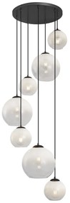 Lampă suspendată modernă neagră cu sticlă albă rotundă cu 7 lumini - Misty