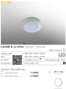 Spot LED incastrabil tavan/plafon baie LAMIR R 12 IP44 3000K